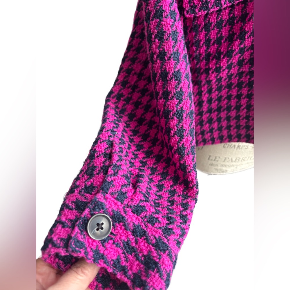 Loft Textured Houndstooth Cropped Jacket Large Pink Navy - Picture 6 of 13